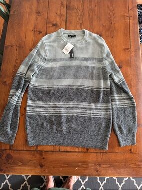 Men's Gray Striped Crewneck Sweater